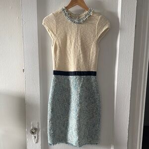 Rebecca Taylor Cream and Blue Tweed Mini Dress